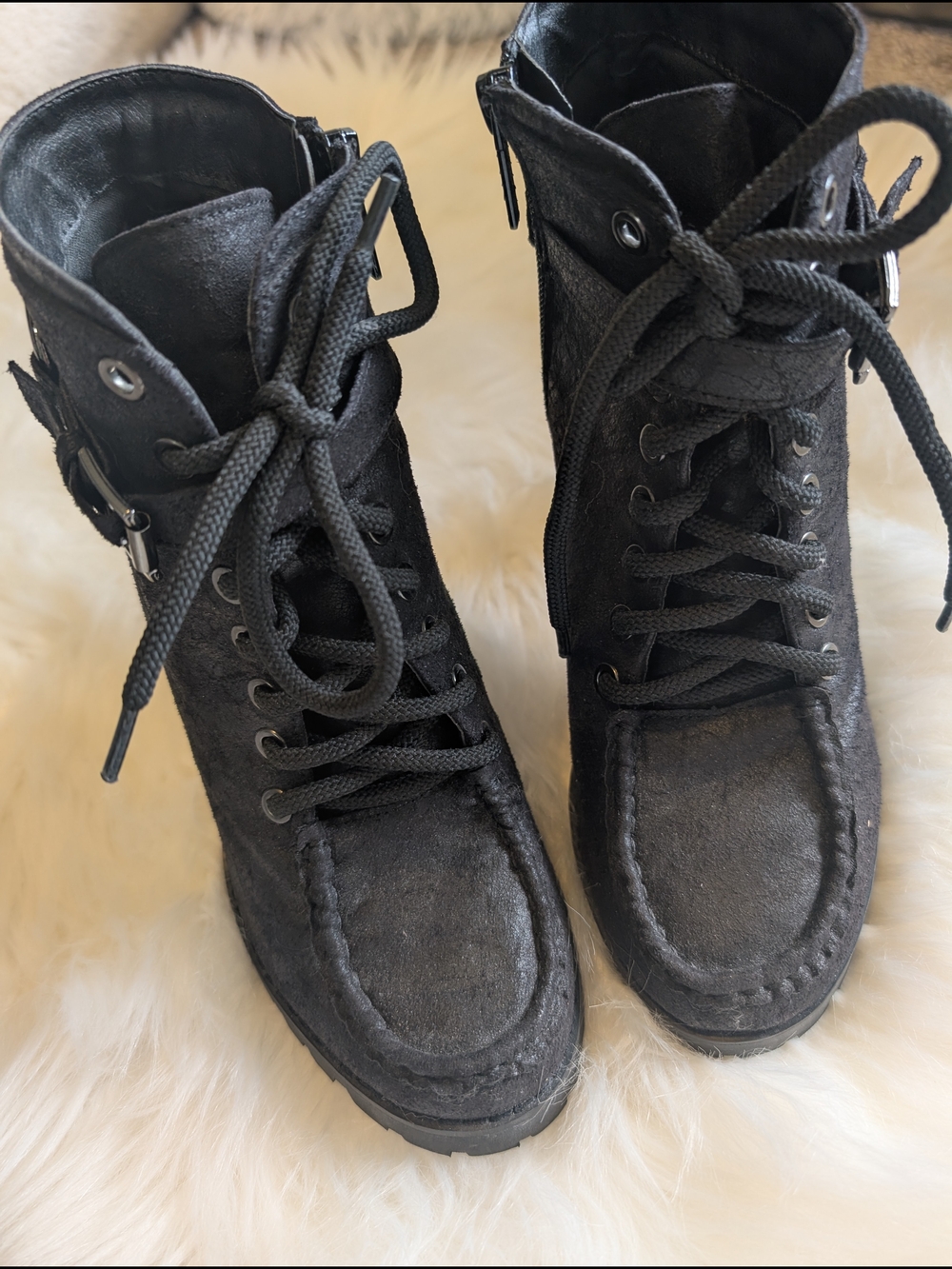 Michael Antonio Black Lace-Up Moc Toe Ankle Boots
